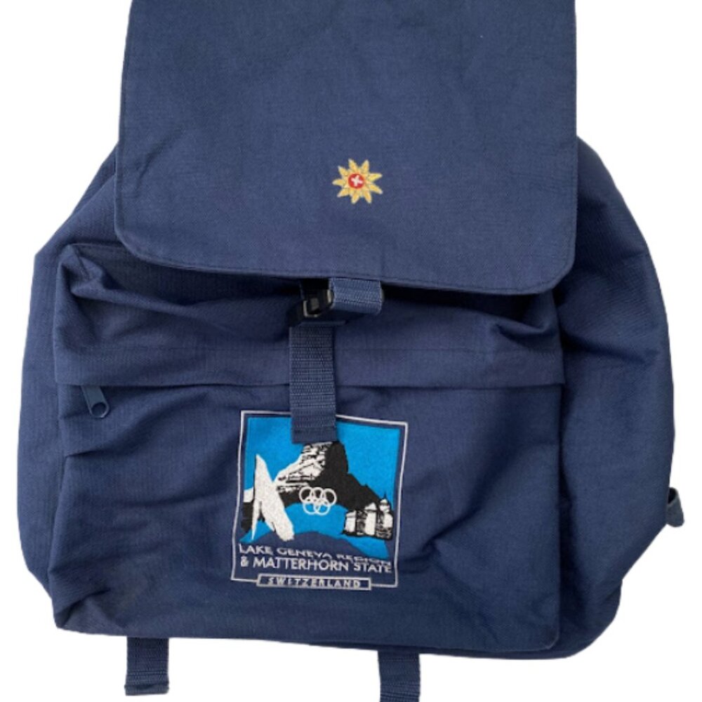 Olympics Navy Drawstring Backpack Lake Geneva and Matterhorn Region Old School - Picture 4 of 10